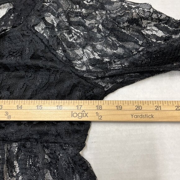 GLG Good Luck Gem Top M Black Lace Sheer Babydoll Crop Y2K Wimsigoth Fairy Witch - Picture 9 of 10